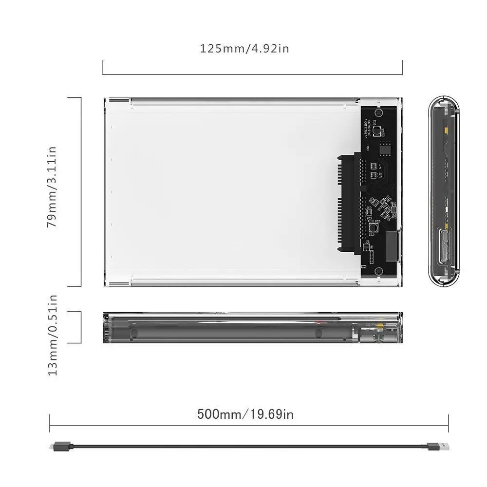 10gbps custodia Disco rigido in gomma HDD custodia trasparente per Disco SSD 2.5 pollici 4TB Usb plastica SATA Stock Case Disco Externo