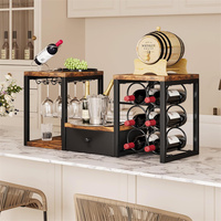 Porte-vin en fer autoportant avec tiroir de rangement pour verres, design moderne, meuble de maison pour cuisine, salon, bar (style rustique)