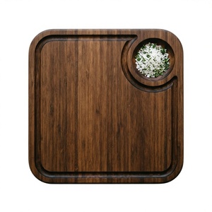 Tabla de cortar de bambú Square Juice Groove con cuenco para especias integrado y ranura de drenaje, 12x12 pulgadas, estación de preparación para chefs - Product Image 1