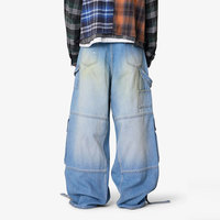 Pantalons en jean pour hommes de qualité en gros, coupe large, taille élastique, multi-poches, résistants, style cowboy, longueur complète, ourlets empilés