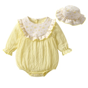 Conjunto de pelele floral con volantes y manga larga para bebé niña, mono de primavera y otoño para recién nacida con sombrero a juego - Product Image 5