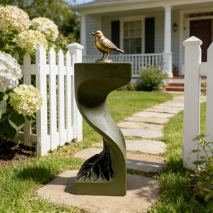 Piedistallo in Resina Intrecciata con Dettaglio Radice - Finitura Verde Oliva, Supporto Scultoreo Artistico per Arredamento Interno Contemporaneo - Product Image 6