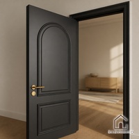 Ensemble de porte intérieure en bois XINGRUO avec cadre, panneau cintré, noir mat, simple battant, poignée dorée, taille personnalisée pour villa et appartement
