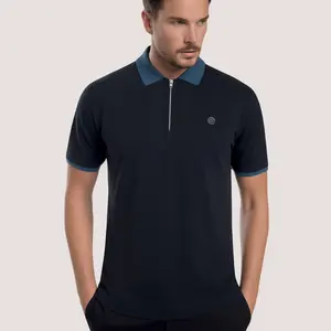 Oem Groothandel Streetwear Bedrukt Casual Korte Mouw T-Shirt Heren Turn-Down Kraag Rits Polo Shirts Polo