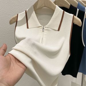 Haute qualité été mode femmes tricoté col polo haut court <span class=keywords><strong>sans</strong></span> manches sortir hauts femmes débardeurs - Product Image 4