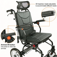 Fauteuil roulant de voyage pliable en aluminium pour personnes âgées, avec accoudoirs souples, siège rembourré pour intérieur et extérieur - Offre spéciale
