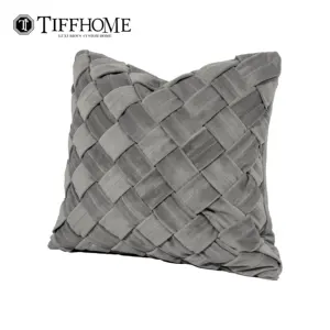 Tiff Home Custom Private Label 45*45cm Organic Grey Checkered Velvet Woven Cushion Cover For Home Decor