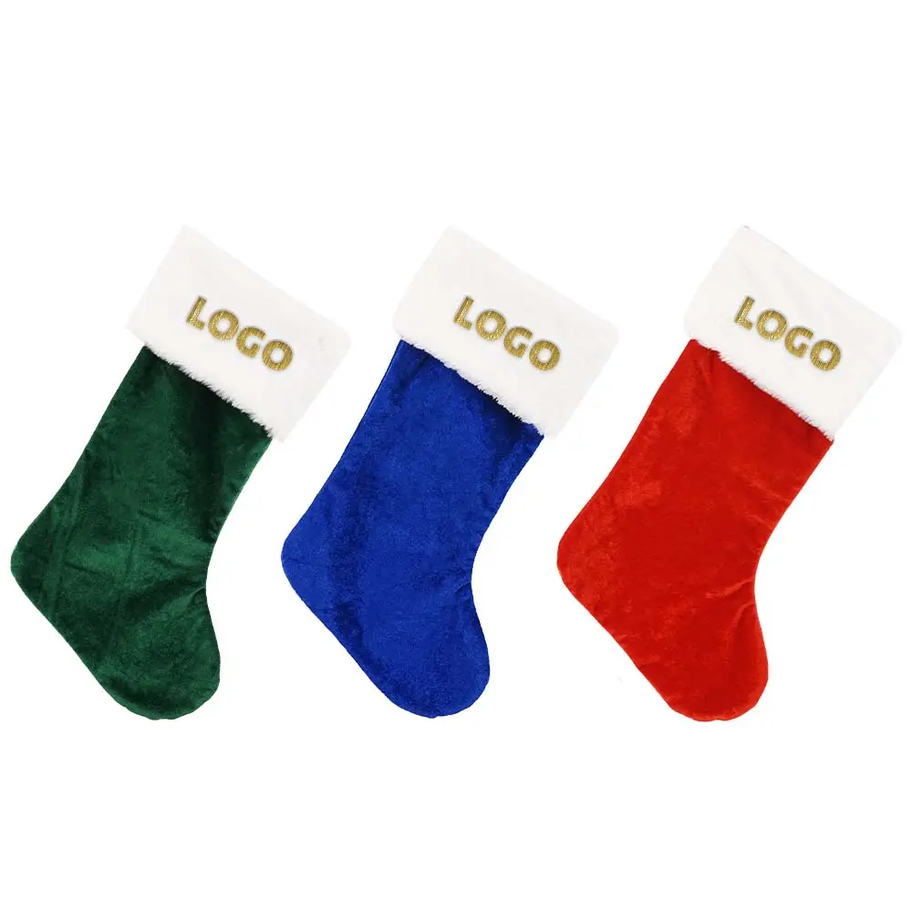 Meias do Natal Meias grossas brilhantes do Xmas do veludo 18 "meias vermelhas do Natal do grande tamanho para o bordado