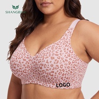 Soutien-gorge sans armatures SHANGBINI grande taille à imprimé léopard rose, couvrance totale, bretelles larges, confort et maintien pour poitrine généreuse, vente en gros OEM ODM