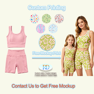 Vente en gros personnalisée à faible MOQ : Ensemble de <span class=keywords><strong>yoga</strong></span> et de sport assorti mère et fille en nylon et polyester, comprenant un débardeur et un short cycliste - Product Image 3