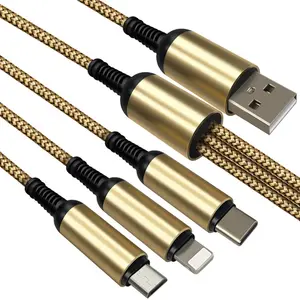 3 in 1 3A USB Charging Charger Cable Multiple Multi USB Cable for iPhone Samsung Android and Type C Mobile Phones