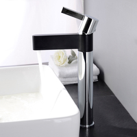 Robinet de lavabo haut pivotant noir chromé, corps en laiton massif, mitigeur monocommande céramique chaud/froid, robinet de salle de bain moderne
