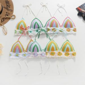 Haut de bikini sexy tricoté à la main sur mesure, style brésilien en crochet, avec pompon arc-en-ciel, maillot de bain 2 pièces - Product Image 2