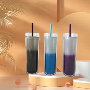 Handy Plastic Water Cup With Straw Large Capacity Water Cup Portable Double Layer Straw Cup
