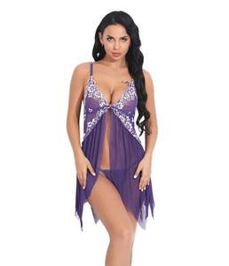 Haute qualité femmes dentelle col en v maille vêtements de nuit Lingerie fermeture avant nuisette pour l'été - Product Image 3
