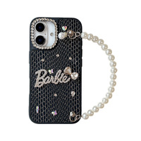 Coque de téléphone en PU avec chaîne de perles et nœud en strass, motif serpent de luxe, pour iPhone 17 Pro Max, compatible également avec les modèles 16, 15, 14