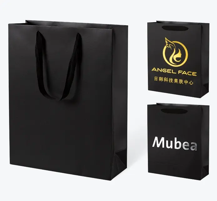 Wholesale Custom Logo Printing Recycled Christmas Party Gift Kraft Paper Bags For Clothing With Ribbon Handles