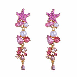 Pendientes largos de aleación de estrella de mar de moda con diamantes de imitación - Product Image 3