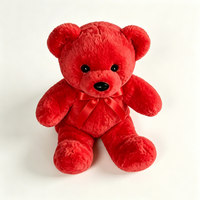 Ours en peluche rouge personnalisé avec ruban en satin - Animal en peluche doux et assis pour les cadeaux de la Saint-Valentin, ours rouge mignon