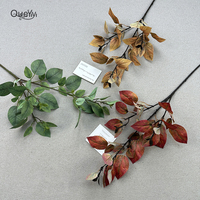Daun Campsis Banyan 22 Daun Dekorasi Panggung Pernikahan Set Bunga Buatan Tangan & Realistis Cabang Tunggal Hijau