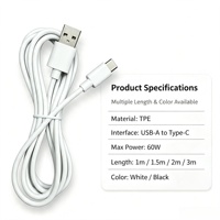 Cable de Carga Rápida USB-C a USB-C de 60W PD con Núcleo de Cobre Puro, Sincronización de Datos USB2.0 a 480Mbps, Revestimiento de TPE, Longitud Personalizada