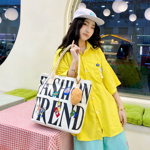 Fashion Trend Canvas Tote Bag Large Capacity Zipper Closure Everyday Use Spring 2024 - Product Image 4