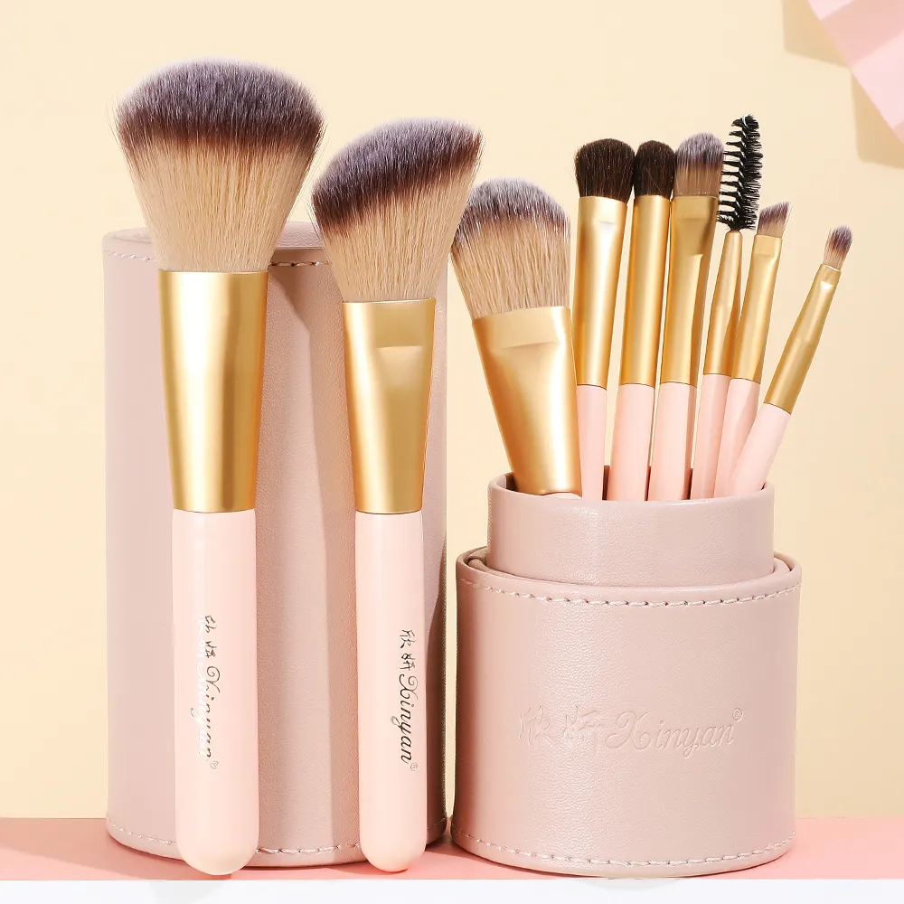 XINYAN 7PCS 8PCS 9pcs pink gold makeup brush with case foundation face cosmetic tools makeup brushes set
