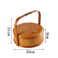 Panier de pique-nique en bambou naturel tressé à la main, style chinois, avec couvercle et poignée, écologique, pour mariage, organisation de collations, organisation domestique, portable