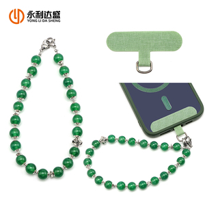 Cinturino per cellulare con <span class=keywords><strong>perline</strong></span> di cristallo verde naturale nuovo stile cinturino da polso Anti-perso con cordino corto a mano - Product Image 3
