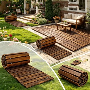 Carbonized Wood Rollable Garden Walkway Outdoor Floating Easy Installation Rustic Style Decking <b>Boards</b> - Product Image 1