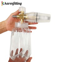 Pistolet à mousse réglable 1L avec valve en laiton, bouteille transparente et raccord rapide pour nettoyeur haute pression