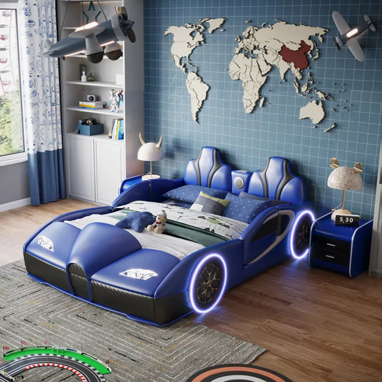 Kids Adult Beds Boys Twin Corvette King Size Queen Shaped Full Adults Single Bedroom Childrens Race Car Bed with LED