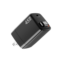 Pengisi daya dinding USB C dapat ditarik, pengisi daya dinding USB C blok 45W PD PPS pengisian cepat dengan kabel tipe-c yang dapat ditarik untuk iPhone