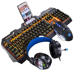 Headset Kombo Keyboard dan Mouse Gaming Nuansa Mekanis Basis Logam Penjualan Laris Headphone Mouse Keyboard Gaming 4 In 1