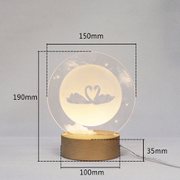 Lampe LED en acrylique gravée au laser, base en bois, lampe de table LED, veilleuse USB pour la décoration de la maison