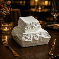 Présentoir Carré en Céramique Texturée Effet Pierre Naturelle, Plateau Jetable en Porcelaine Blanc pour Fêtes, Gourmandises, Apéritifs et Desserts