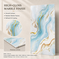 Panneau mural en PVC brillant MORLENX Aqua Blue Gold Vein UV Marble Sheet pour projet d'aménagement intérieur de luxe pour complexe hôtelier