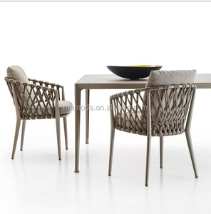Ensemble de salle à manger d'extérieur nordique 3 pièces, tables et chaises de restaurant modernes et créatives pour balcon et cour, en bois, corde et rotin - Product Image 2