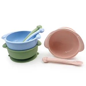 Kartun Kustom Anjing Bentuk Bayi Silikon Hisap Kuat Dinner Bowl Set