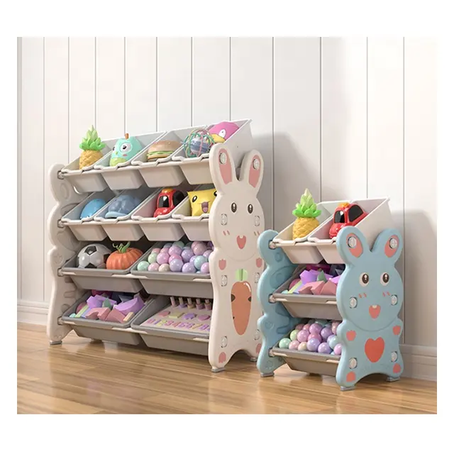 Estante de coelho para crianças, prateleira de brinquedo de desenho animado para armazenamento de bebê