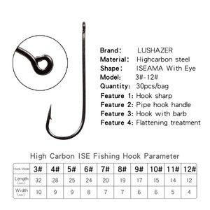 LUSHAZER anzuelos de pesca de acero al carbono, anzuelo de caña larga grande, anzuelo de mar con ojos, accesorios de pesca, 30 unidades por bolsa - Product Image 6
