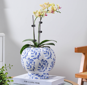 YS <span class=keywords><strong>Vasi</strong></span> Decorativi in Ceramica Blu <span class=keywords><strong>e</strong></span> Bianchi, Fioriere Rotonde in Ceramica per <span class=keywords><strong>Piante</strong></span> da Interno - Product Image 4