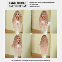 Perruque synthétique longue ondulée de 38 pouces, ombrée rose clair à rose pastel, avec frange, en fibre résistante à la chaleur, aspect naturel mat, Peluca