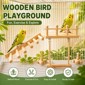 Juego de hamacas de madera para pájaros, 4 piezas, plataforma con escalera y columpio para loros y pájaros pequeños - Product Image 3