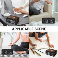Altavoz Eléctrico Inteligente Portátil EMAF, Altavoz de Escritorio de Madera, Radio FM Digital, Cargador Inalámbrico para Teléfono, Reloj Despertador LED