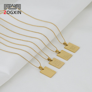 Zogxin Stainless Steel Rectangular Pendant Necklace 18K Gold Plated English Letter Clavicle Chain For Women Daily Wear - Product Image 1