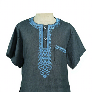 CCY Thobe d'été en coton et lin pour homme, style marocain, manches courtes, <span class=keywords><strong>Qamis</strong></span>, Robe de Ramadan, Boubou Homme, <span class=keywords><strong>Ensemble</strong></span> Thobe pour garçons - Product Image 4