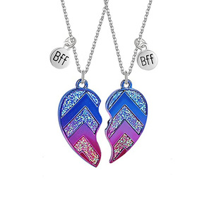 Colliers Pendentifs Cœur BFF et Bracelets Cœur Meilleures Amies <span class=keywords><strong>pour</strong></span> Enfants, Ensemble Bijoux Amitié 2 Pièces Breloques Demi-Cœur - Product Image 1