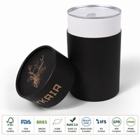 Boîte cylindrique en papier noir avec couvercle facile à ouvrir en aluminium, emballage alimentaire de qualité pour café, thé, noix