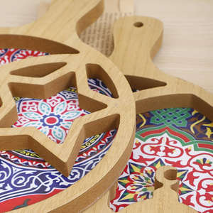 Nicro Neuankömmling Islamic Muslim Festival Runde Holz Serviert ablett mit Griff 2026 Eid Mubarak Tisch geschirr Ramadan Dekoration - Product Image 5